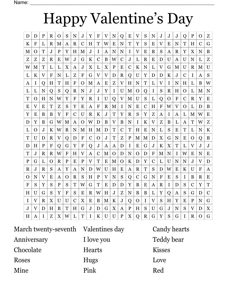 Happy Valentine’s Day  Word Search