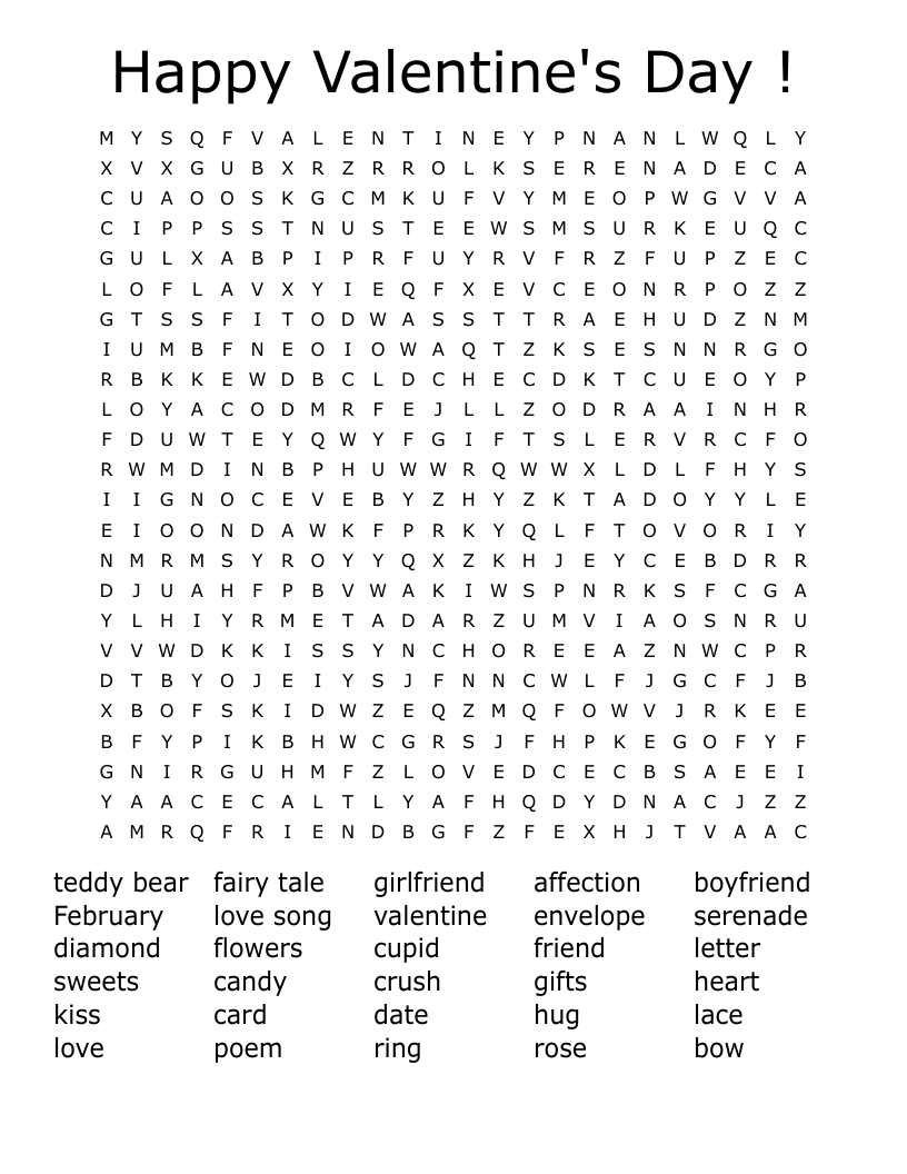 Happy Valentine's Day ! Word Search