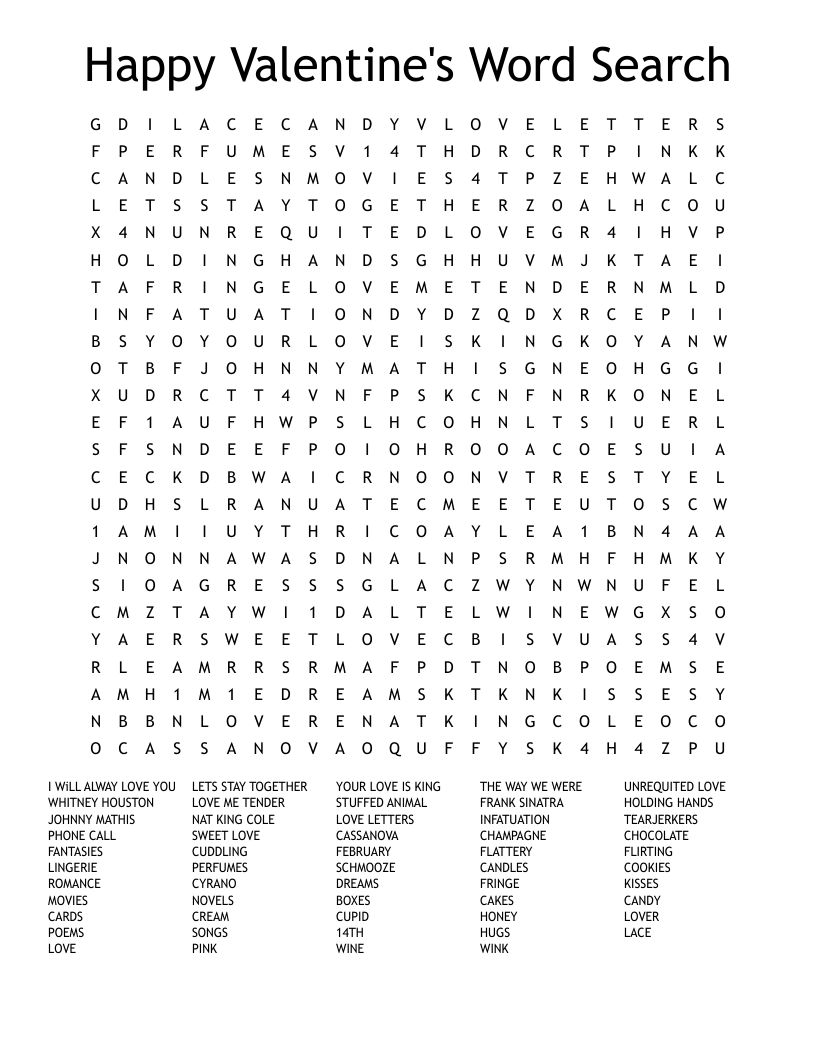 Happy Valentine's Word Search