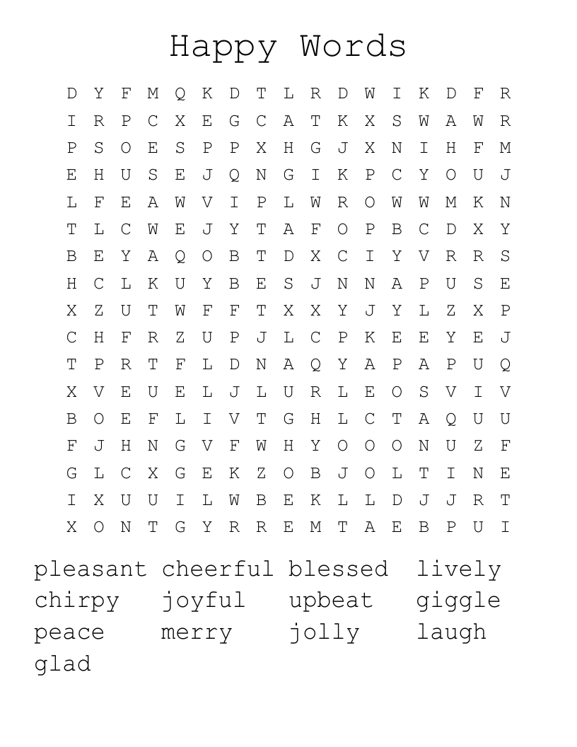 Happy Words Word Search