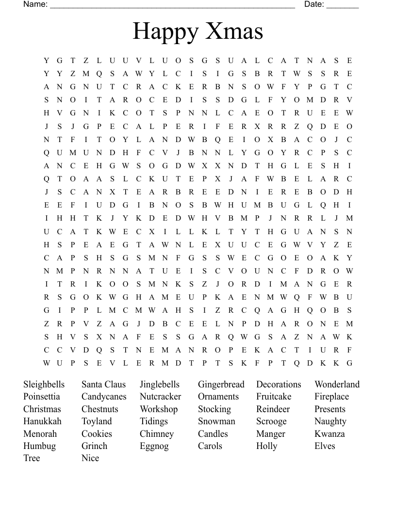 Happy Xmas Word Search