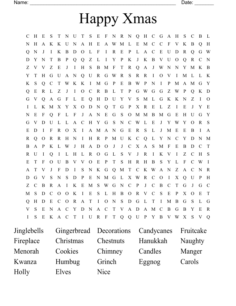 Happy Xmas Word Search