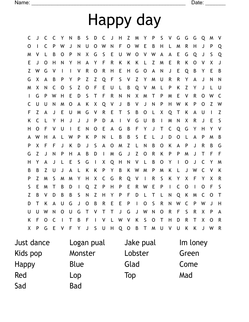 Happy day Word Search