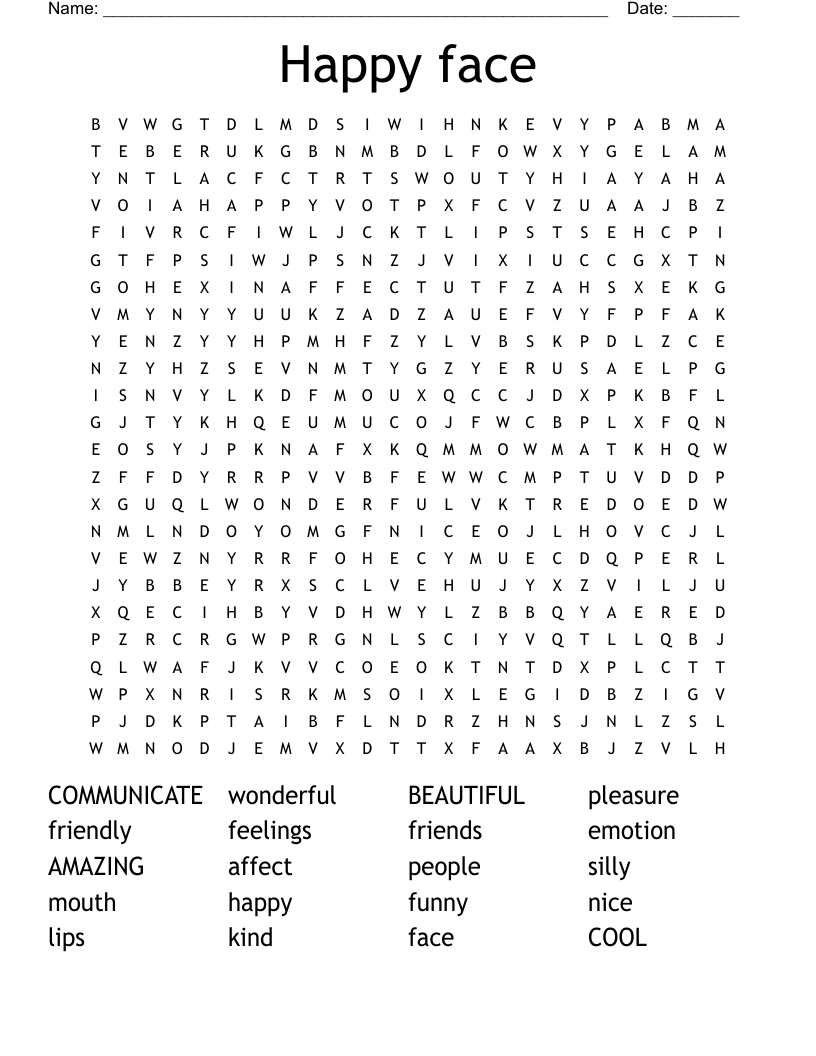 Happy face  Word Search