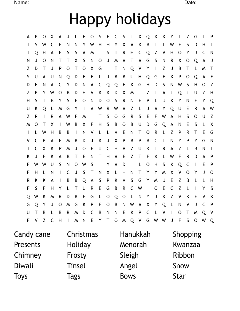 Happy holidays Word Search