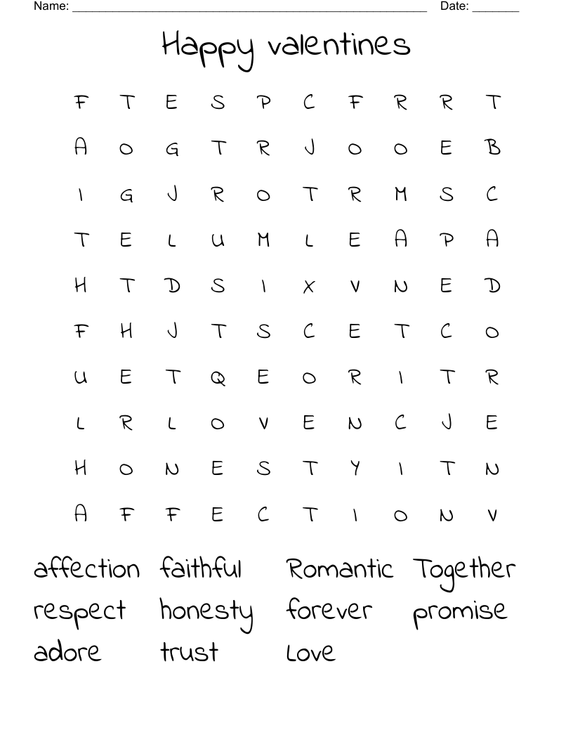 Happy valentines Word Search