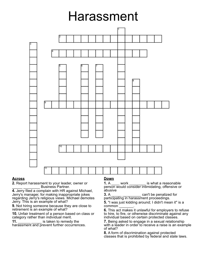Harassment Crossword
