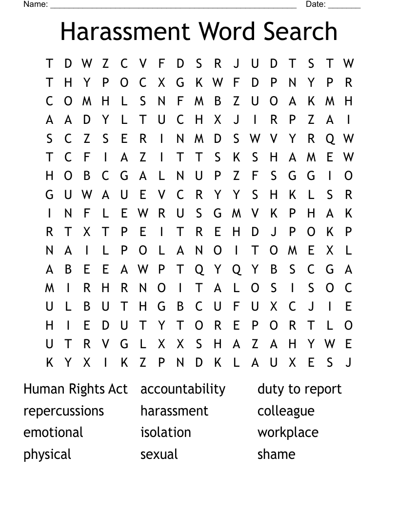 Harassment Word Search