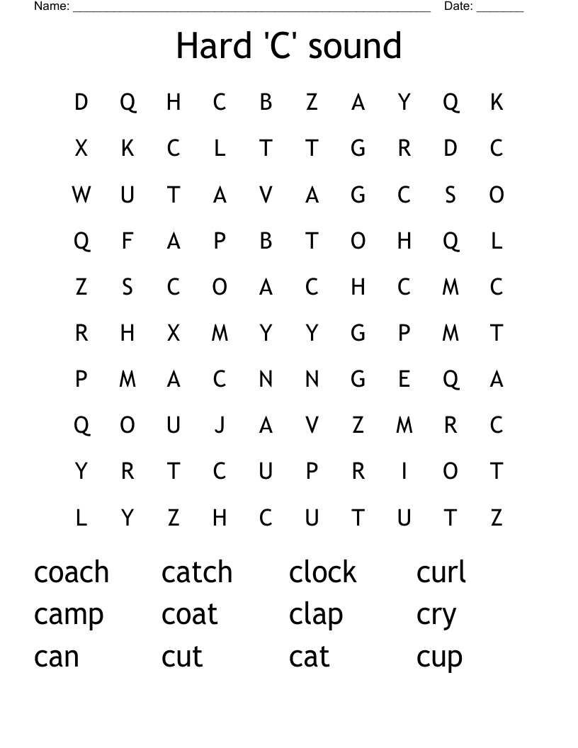 Hard 'C' sound Word Search
