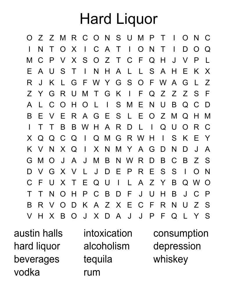 Hard Liquor Word Search