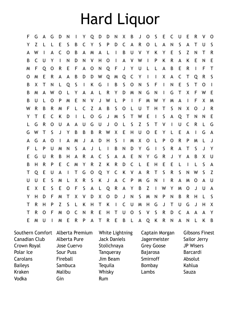 Hard Liquor  Word Search