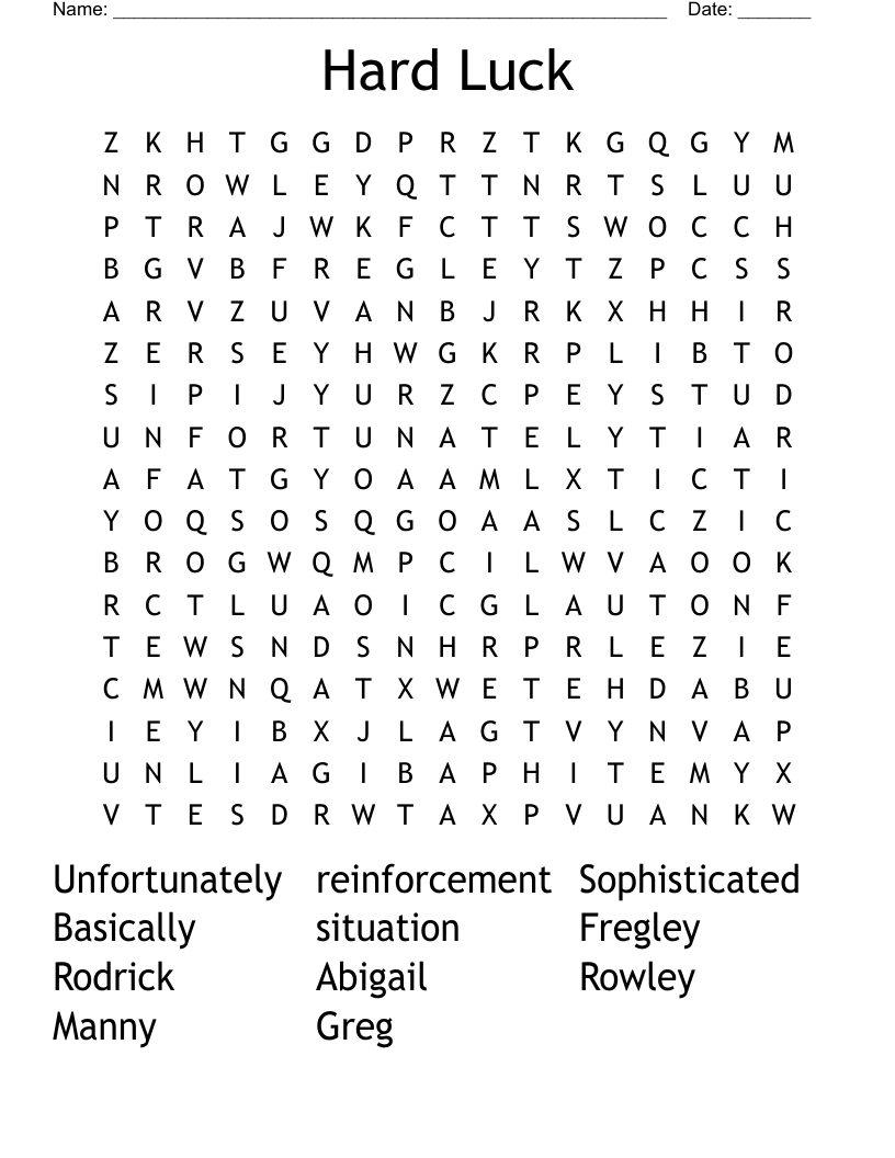 Hard Luck Word Search
