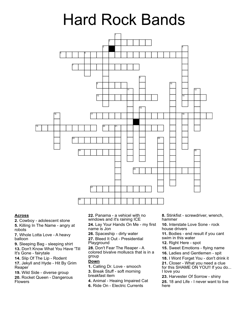 Hard Rock Bands Crossword