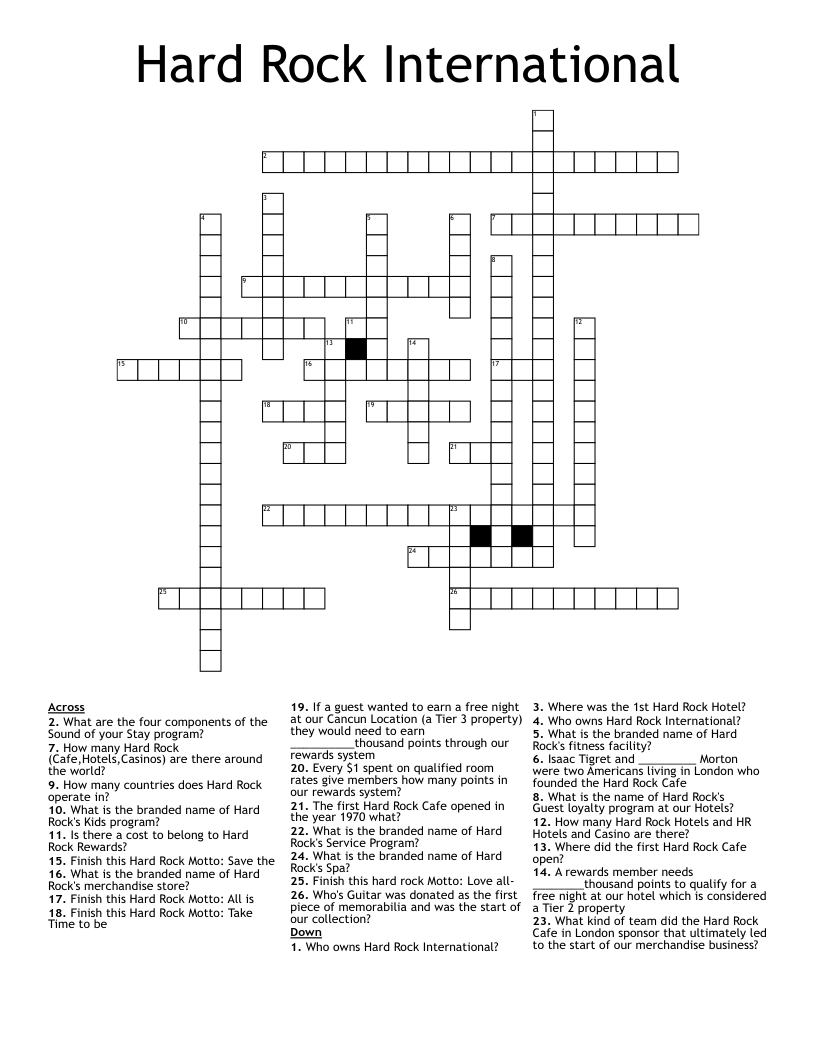 Hard Rock International  Crossword