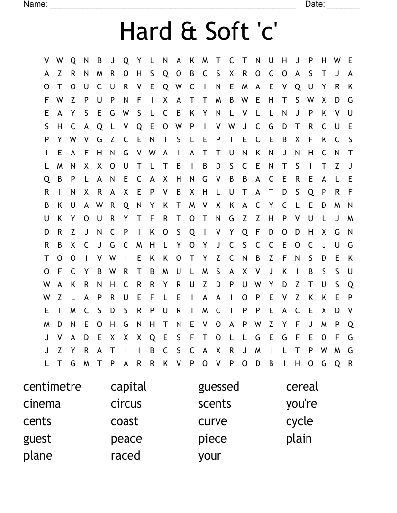 Hard & Soft 'c' Word Search