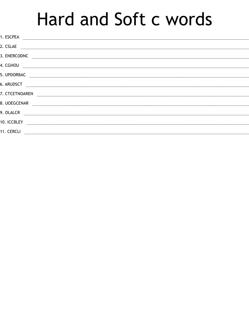 Hard and Soft c words Word Scramble