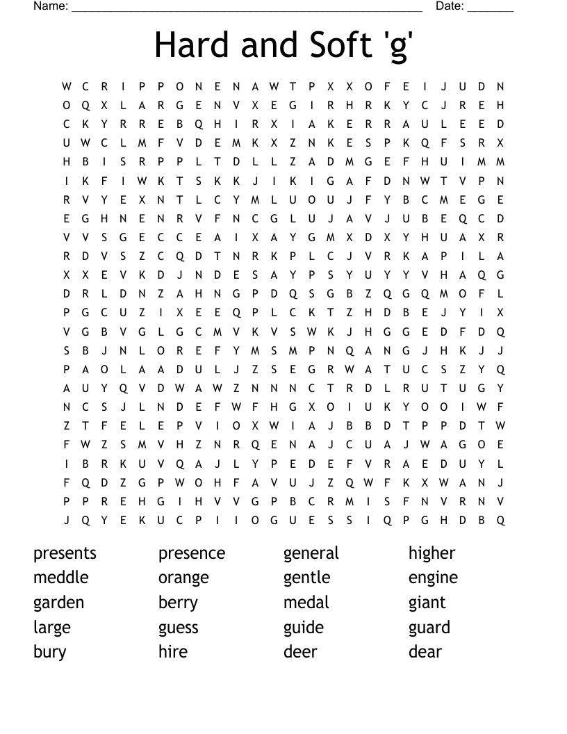 Hard and Soft 'g' Word Search