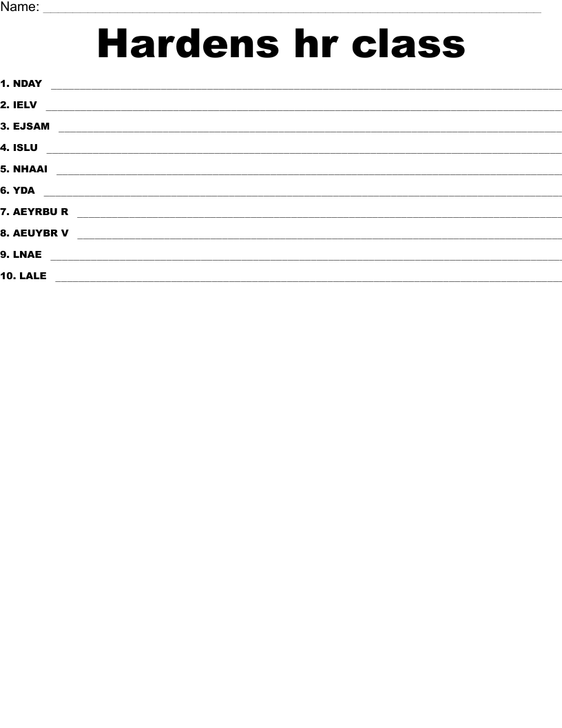 Hardens hr class  Word Scramble
