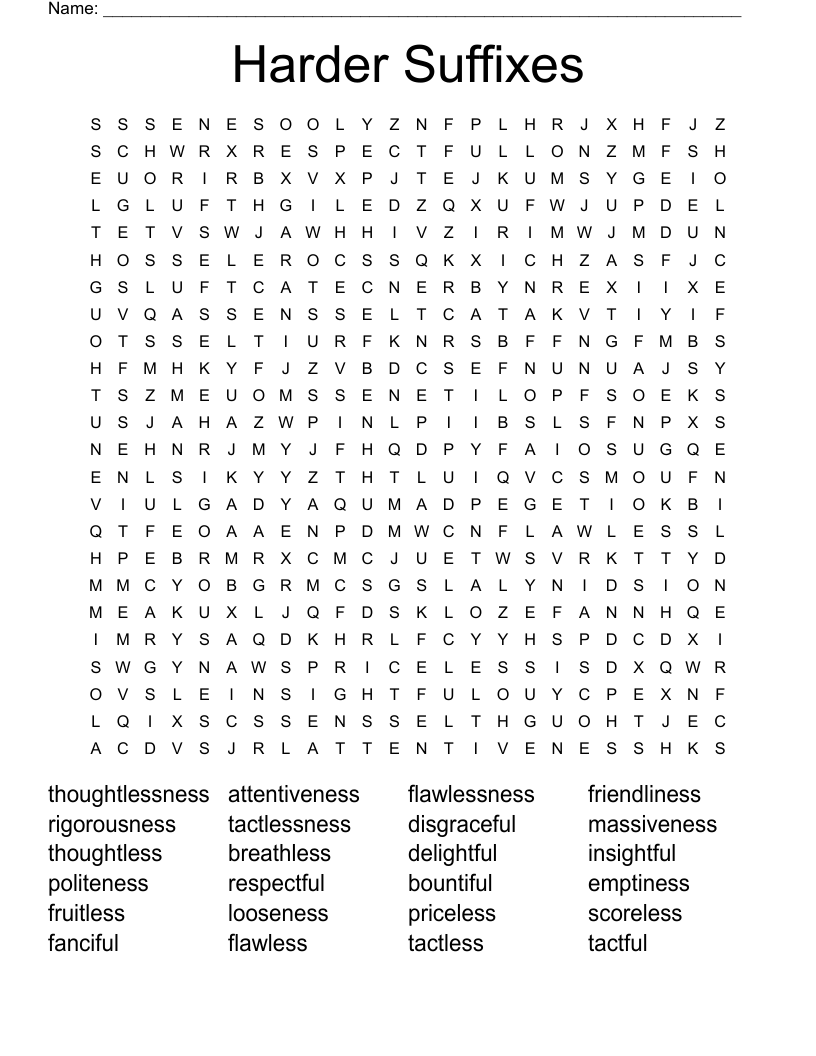 Harder Suffixes Word Search