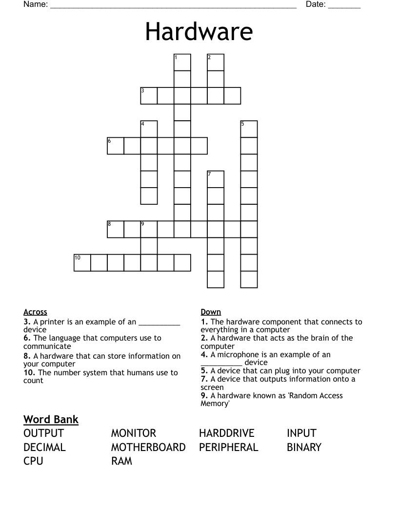 Hardware Crossword