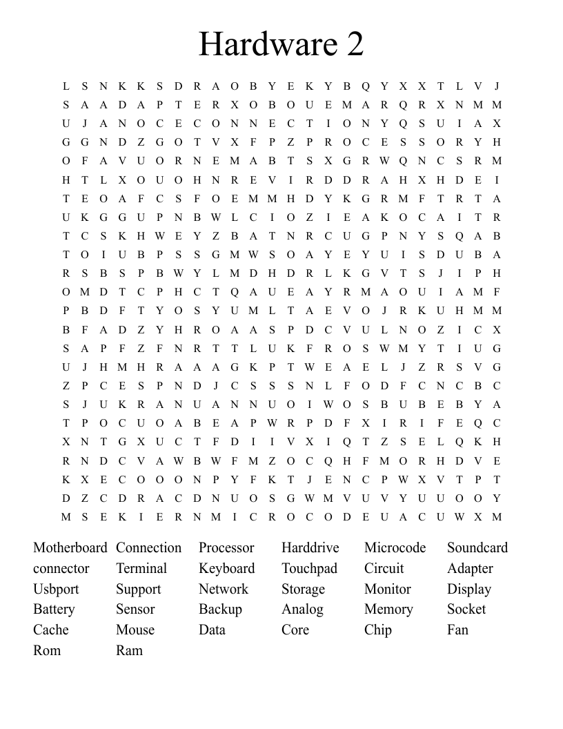 Hardware 2 Word Search