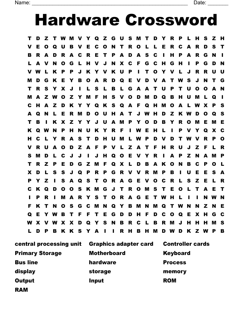 Hardware Crossword Word Search
