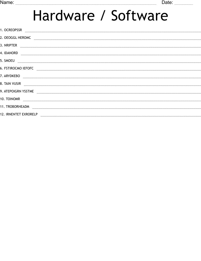 Hardware / Software Word Scramble