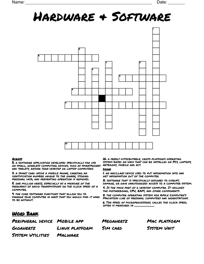 Hardware & Software Crossword
