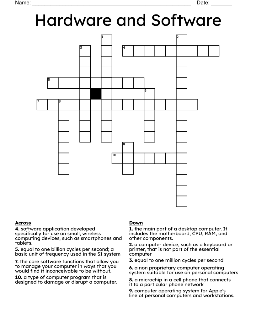 Hardware and Software Crossword