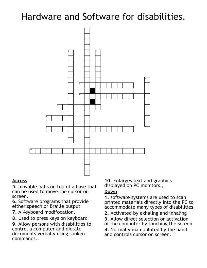 Hardware and Software for disabilities. Crossword