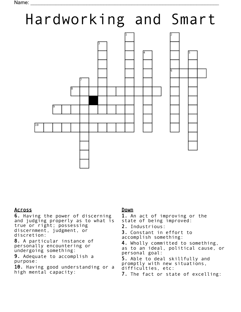 Hardworking and Smart Crossword