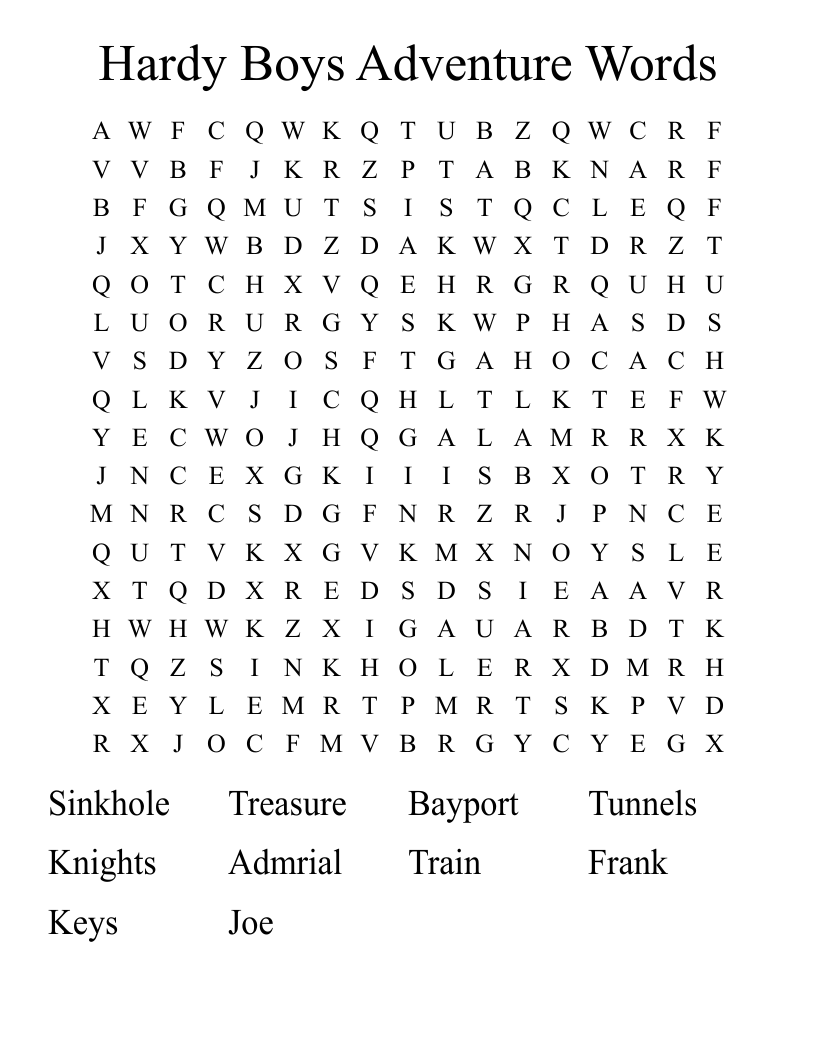 Hardy Boys Adventure Words Word Search
