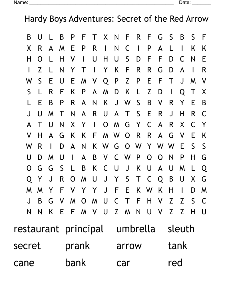 Hardy Boys Adventures: Secret of the Red Arrow Word Search