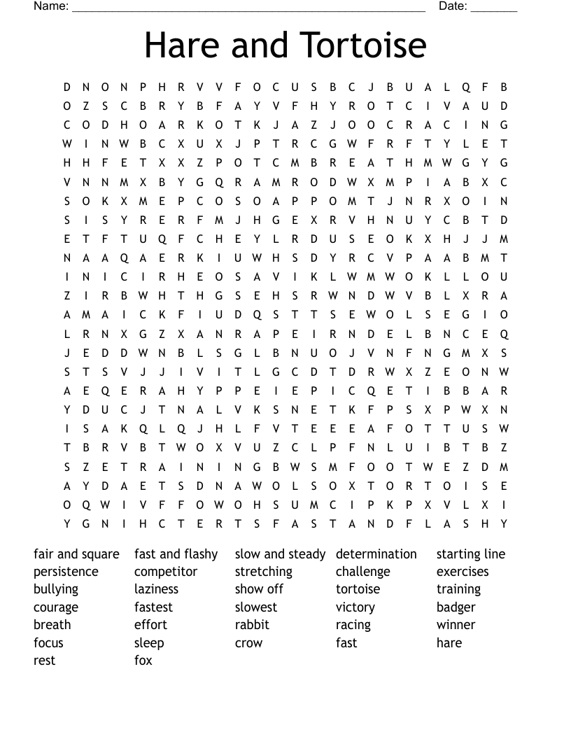 Hare and Tortoise Word Search