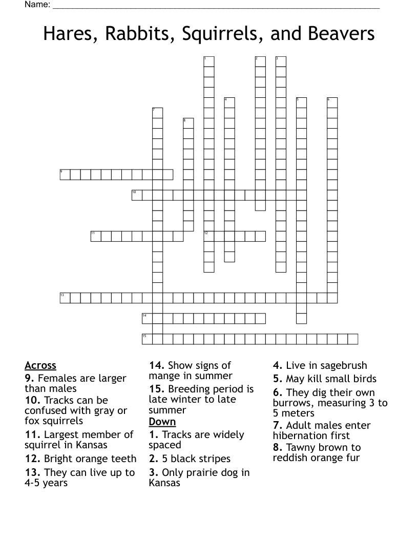 Hares, Rabbits, Squirrels, and Beavers Crossword