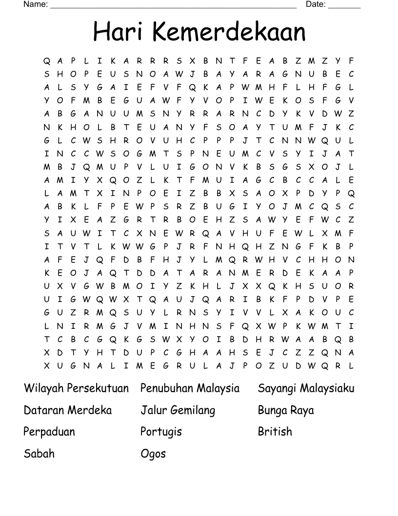 Hari Kemerdekaan Word Search