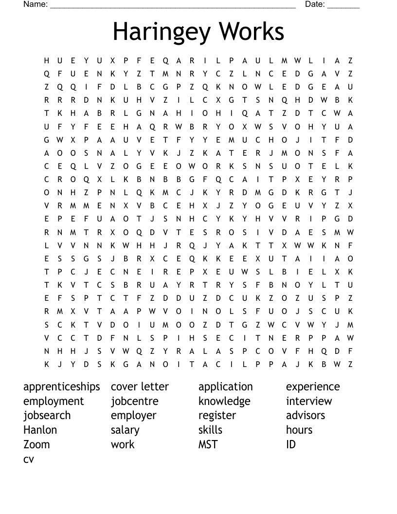 Haringey Works Word Search