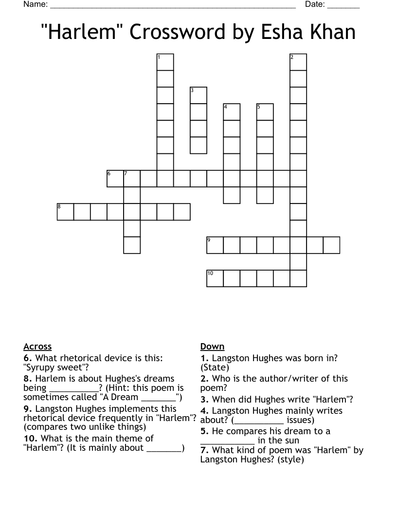 "Harlem" Crossword by Esha Khan