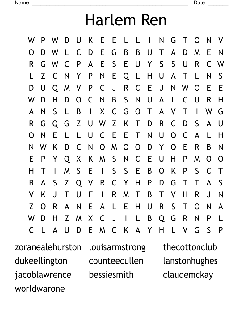 Harlem Ren Word Search