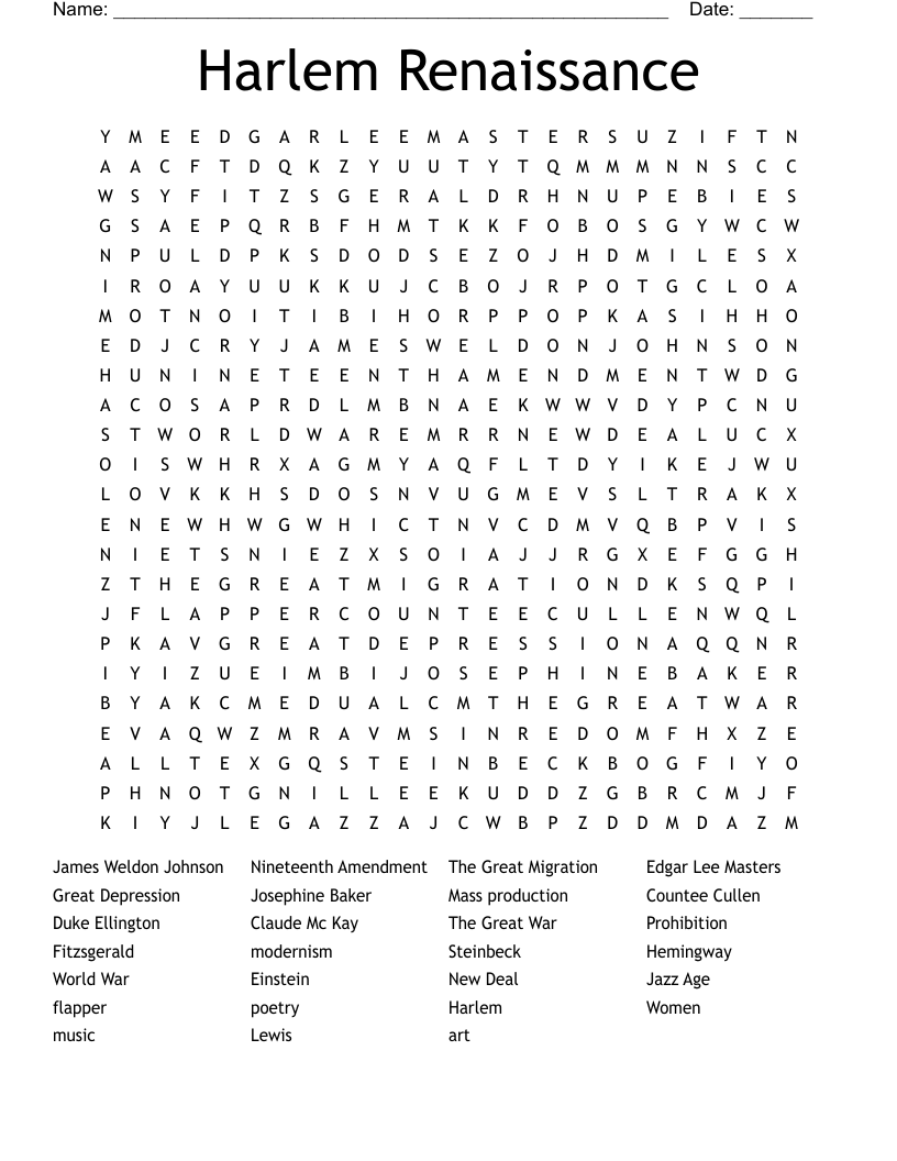 Harlem Renaissance Word Search