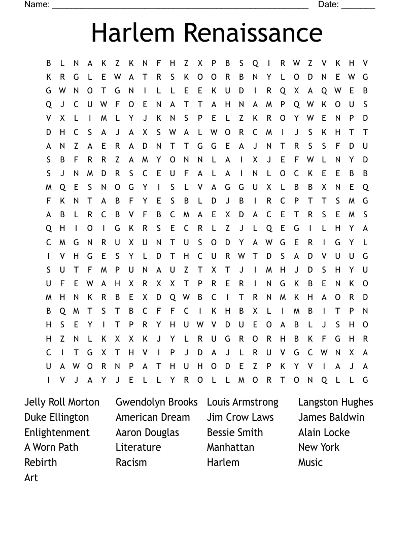 Harlem Renaissance Word Search