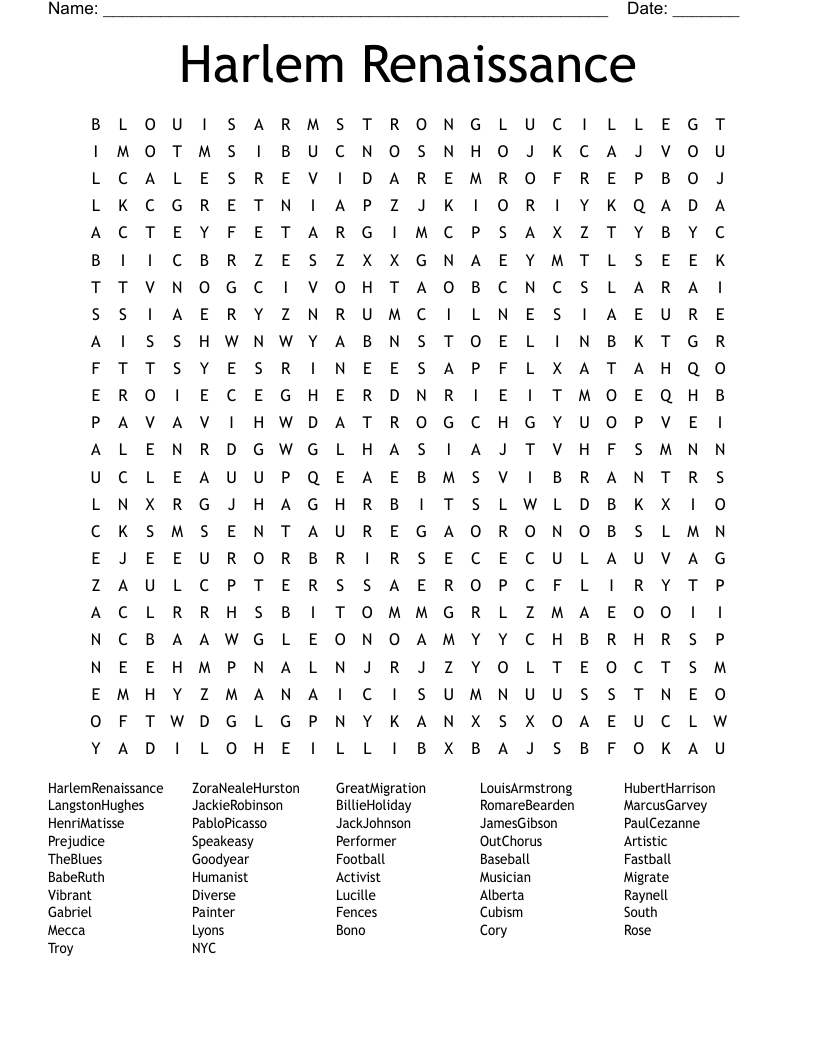 Harlem Renaissance Word Search