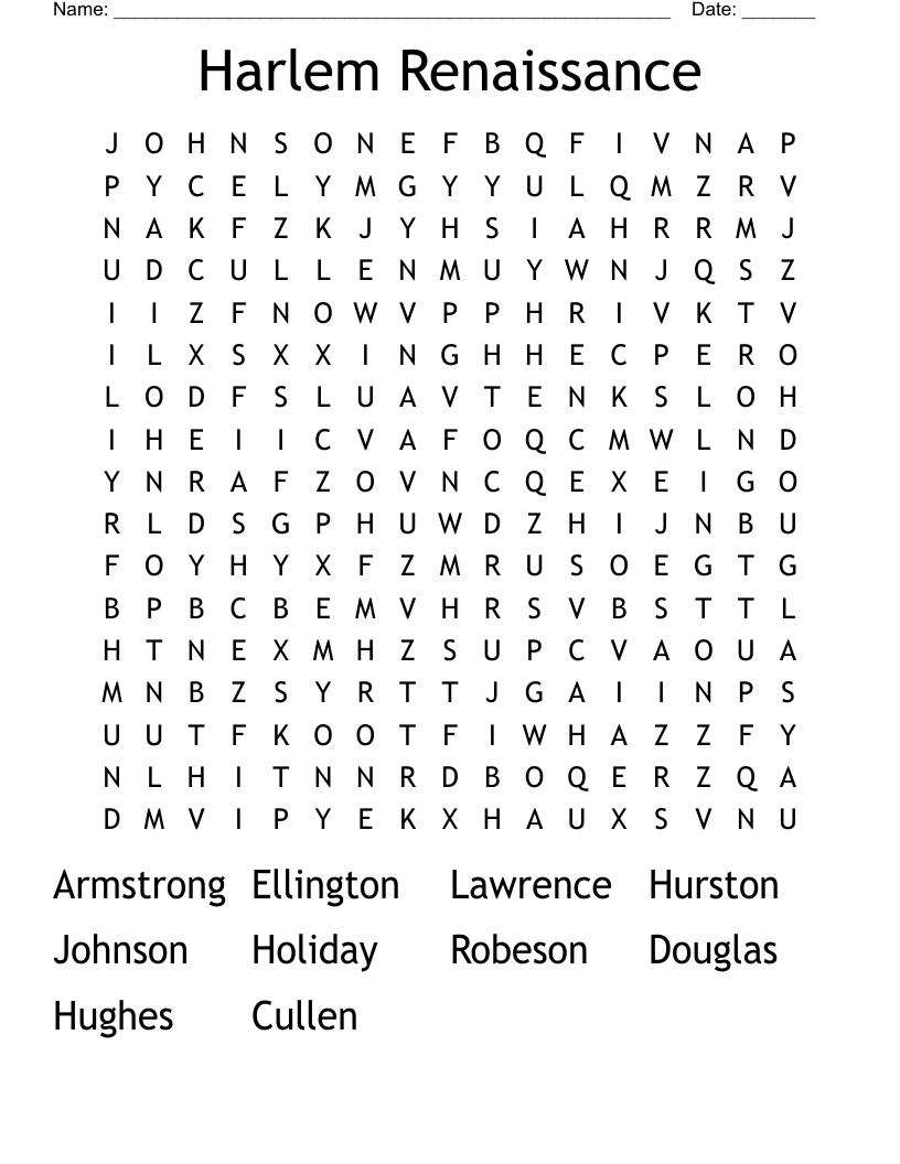 Harlem Renaissance Word Search