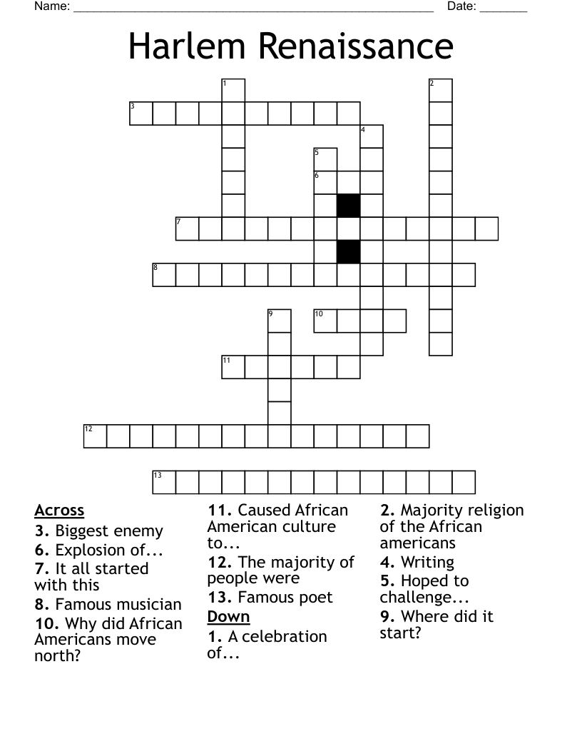 Harlem Renaissance Crossword