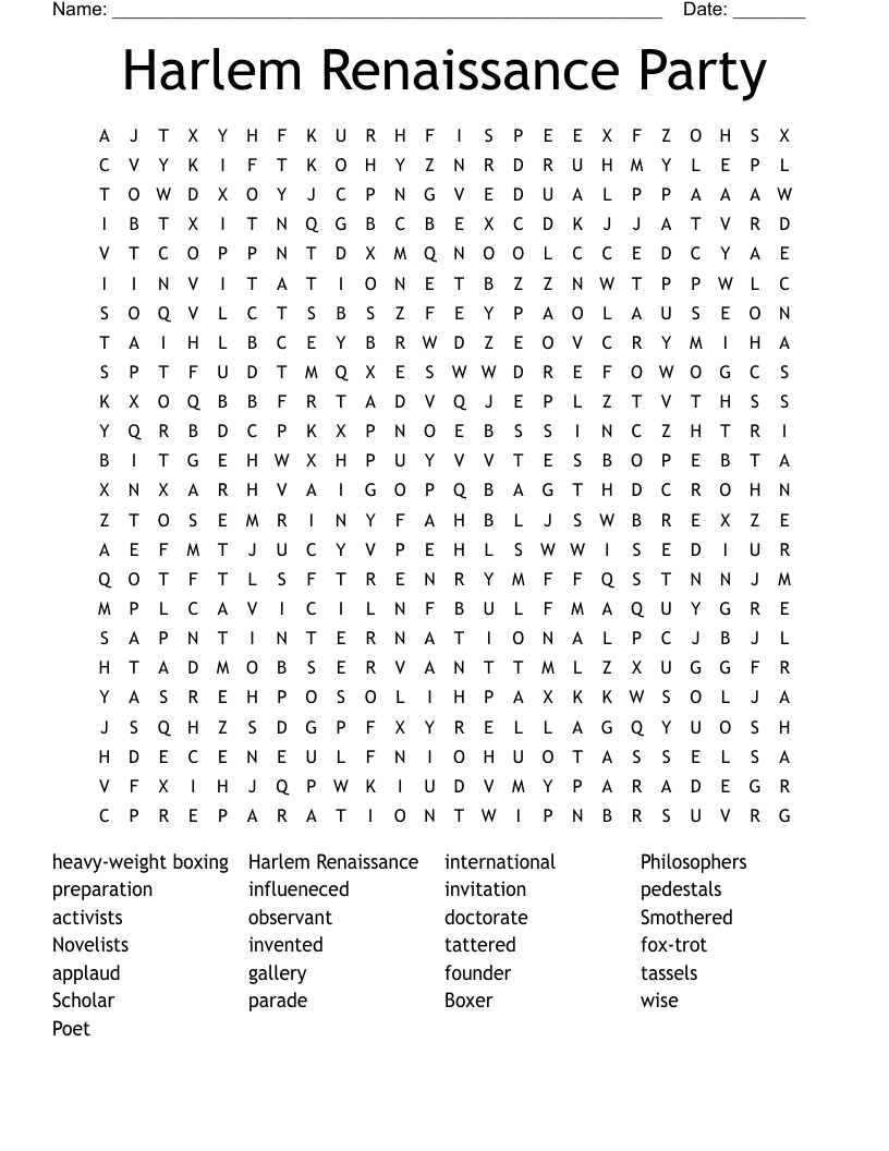 Harlem Renaissance Party Word Search