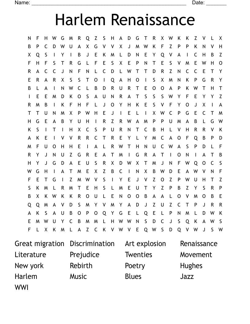 Harlem Renaissance  Word Search