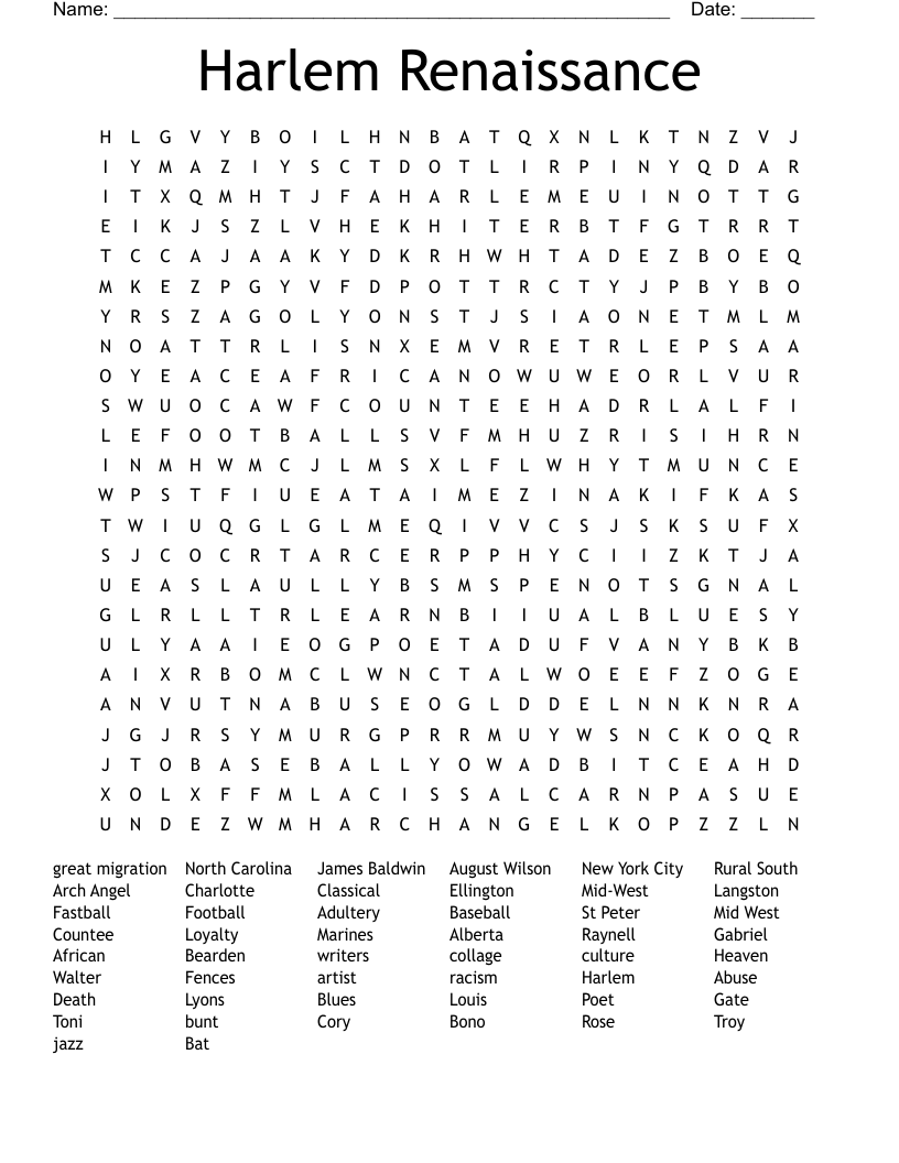 Harlem Renaissance  Word Search
