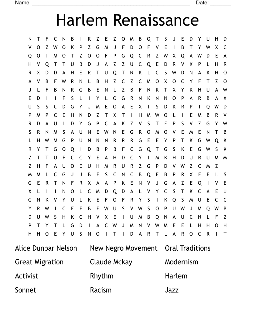 Harlem Renaissance  Word Search