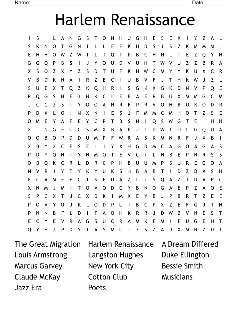 Harlem Renaissance  Word Search