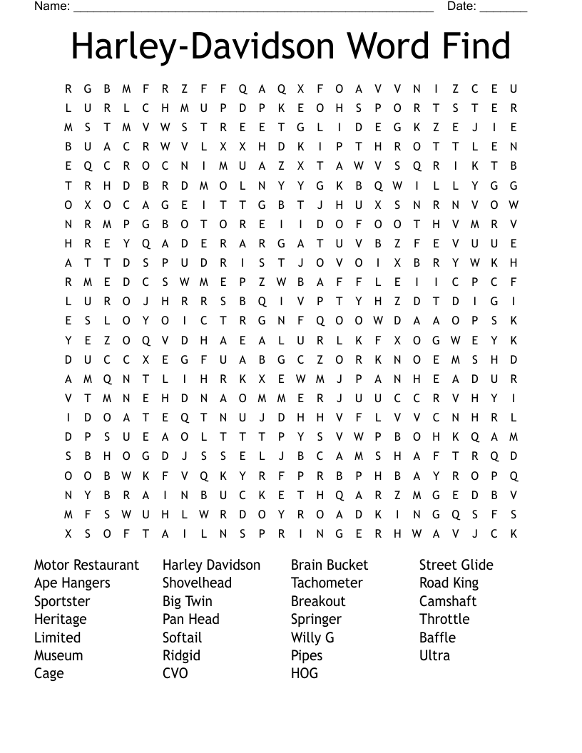 Harley-Davidson Word Find Word Search